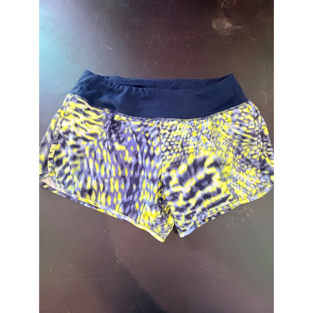 Nike Running Shorts Women Size S Blue Yellow Abstract Print Stretch Athletic Gym - Picture 1 of 7